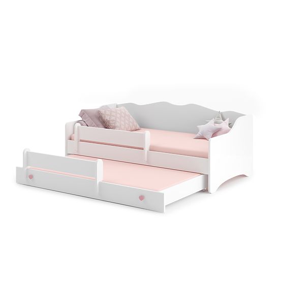 Double Bed EMMA with Drawer and Guardrail 160x80 Pink Handle