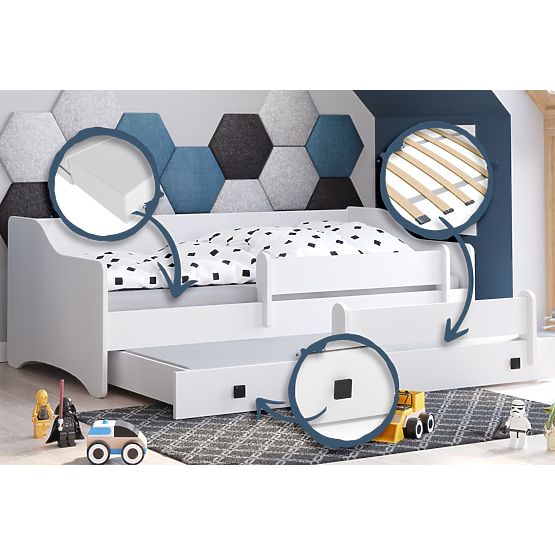 Double Bed ERYK with Drawer and Guardrail 160x80 Black Handle