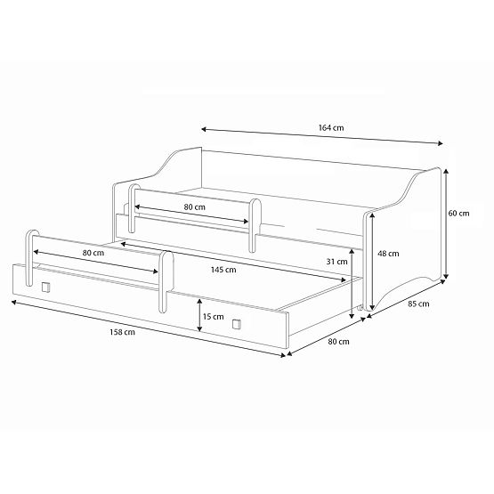 Double Bed ERYK with Drawer and Guardrail 160x80 White Handle