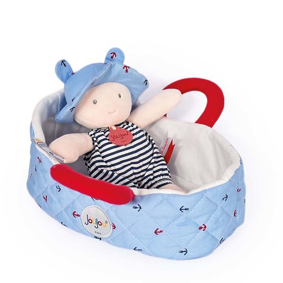 Doudou Jolijou Doll in Blue Carrying Bag 20 cm