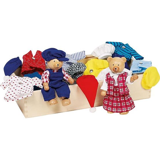 Dress-Up Bears in a Wooden Box