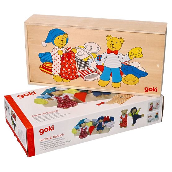 Dress-Up Bears in a Wooden Box