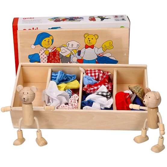 Dress-Up Bears in a Wooden Box