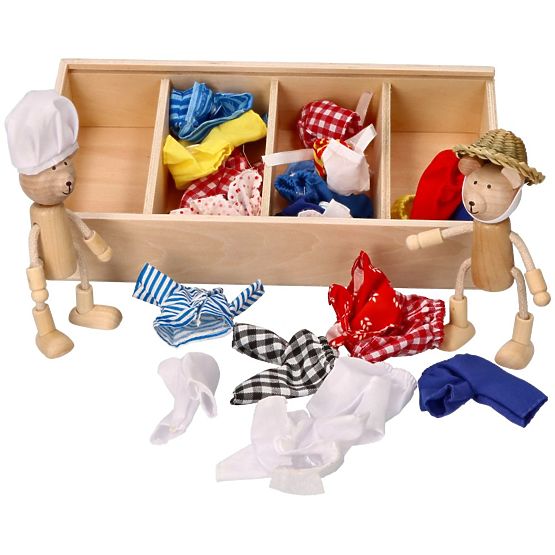 Dress-Up Bears in a Wooden Box