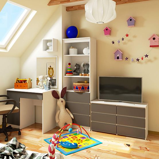 DRESSER CL100 6 DRAWERS WHITE / GRAY