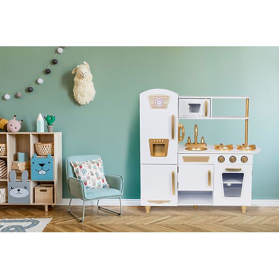 Large Wooden Children's Kitchen White-Gold ECOTOYS