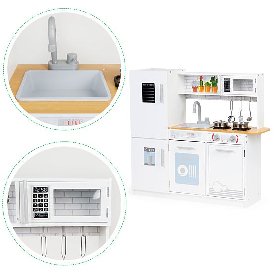 Wooden Kitchen for Kids LED Light + Pots ECOTOYS