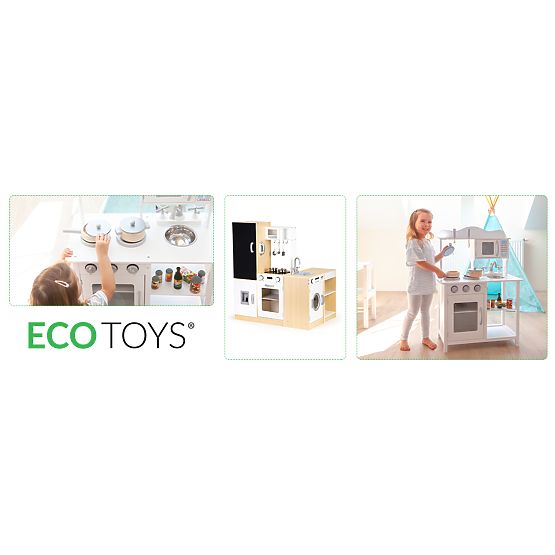 Wooden Kitchen for Children Separate Segments XXL Blackboard + LED ECOTOYS