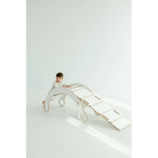 Wooden Montessori Swing with Slide/Ladder L - White