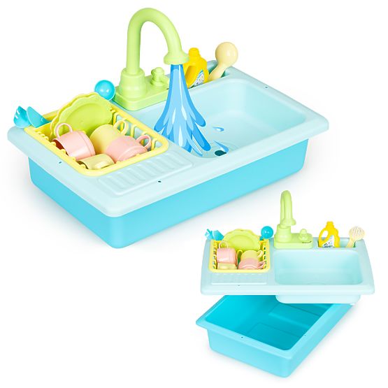 Sink with Water-Filled Faucet 12 Accessories Toy for Children