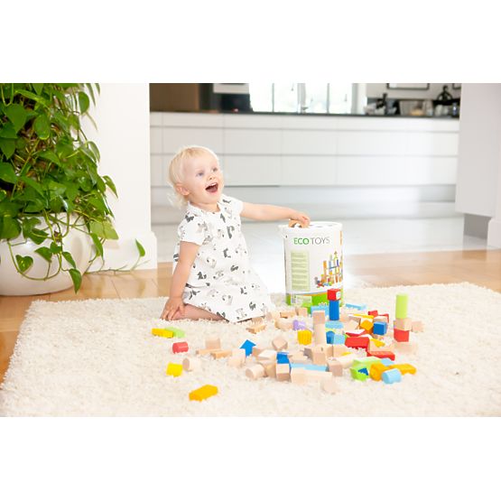 Ecotoys wooden blocks - 100 pcs
