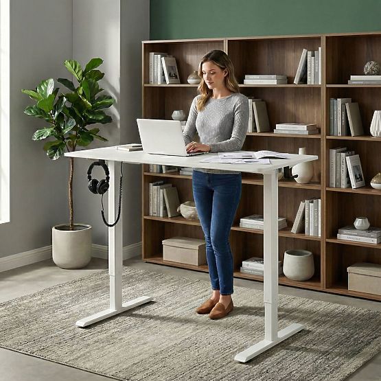 Electric Height Adjustable Desk 120x60 cm, Height 72-117 cm, White ModernHome