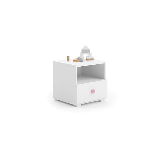 Emi Nightstand White, Pink Handle