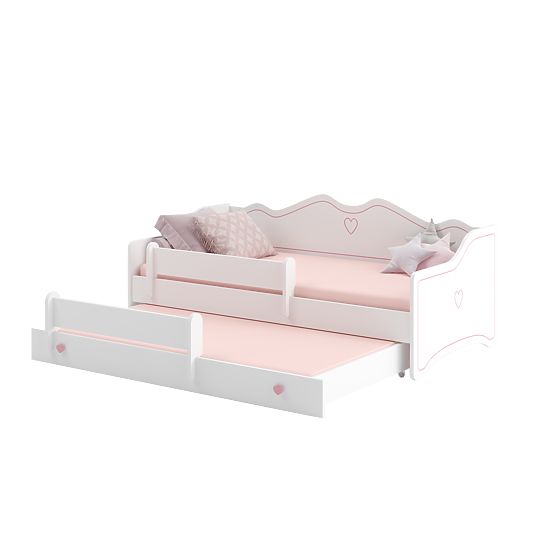 Emma Double Bed with Drawer and Guardrail 160x80 Pink