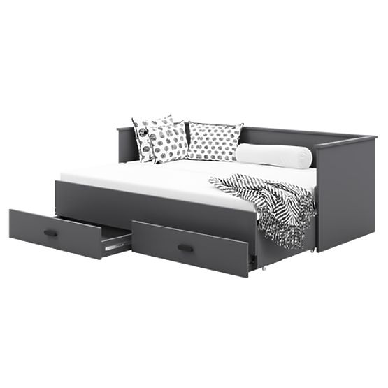 Extendable Bed HELIOS with Two Drawers Grey 200x80/200x160
