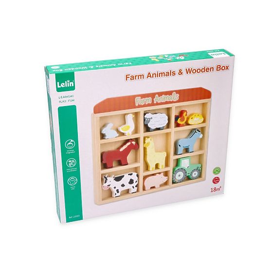 Farm Animal Set in a Wooden Box