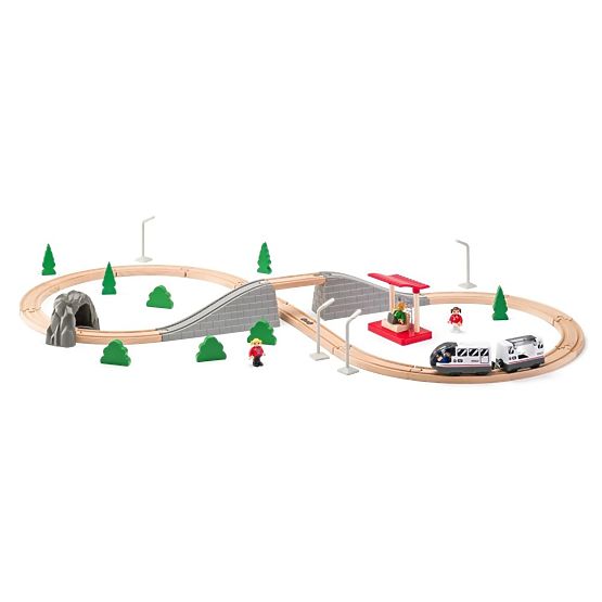 Figure Eight - Wooden Train Set with Bridge 45 Pieces