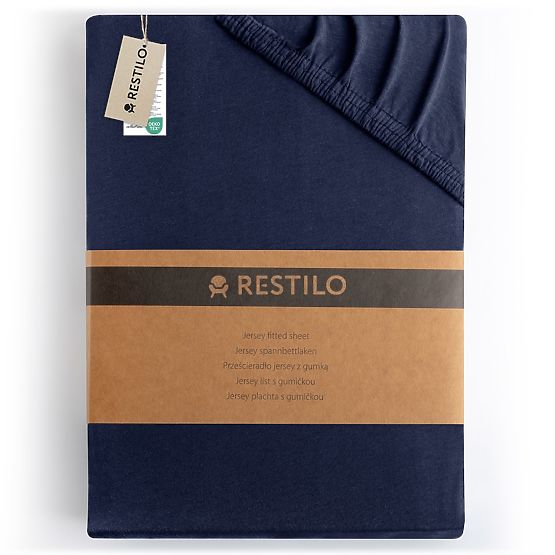 Fitted Sheet AMBER Navy Blue Classic Style Jersey Material 80-90x200 DecoKing