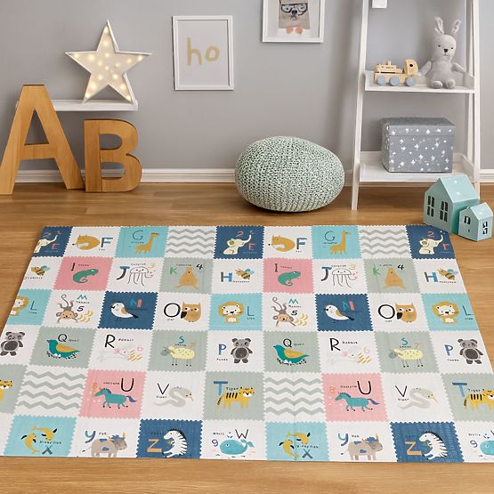 Foam Mat for Children 200x150 cm Educational Double-Sided Folding Growth Chart Alphabet ECOTOYS