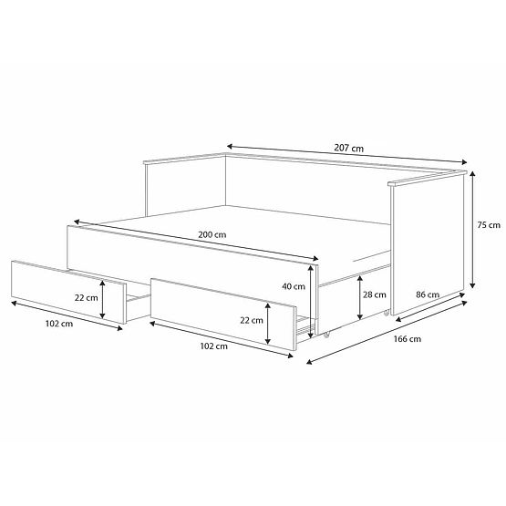 Folding bed HELIOS 200x80 cm - white