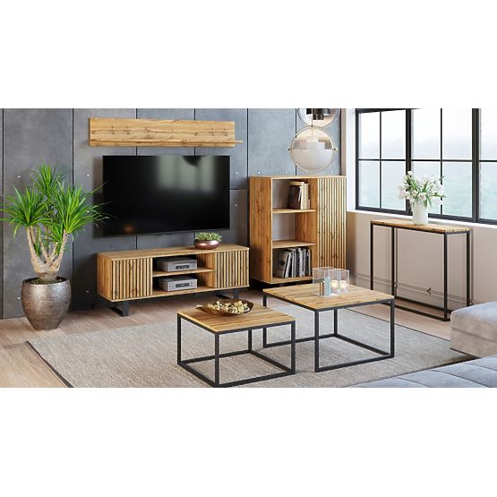 Fondi Cabinet Shelf Golden Craft Oak - Black, Slat Decor