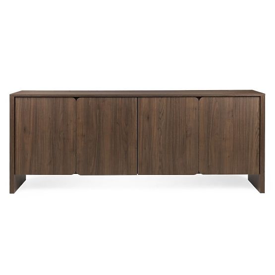 Four-Door Sideboard Moku Walnut Villa, Rounded Front Surfaces