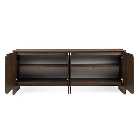 Four-Door Sideboard Moku Walnut Villa, Rounded Front Surfaces