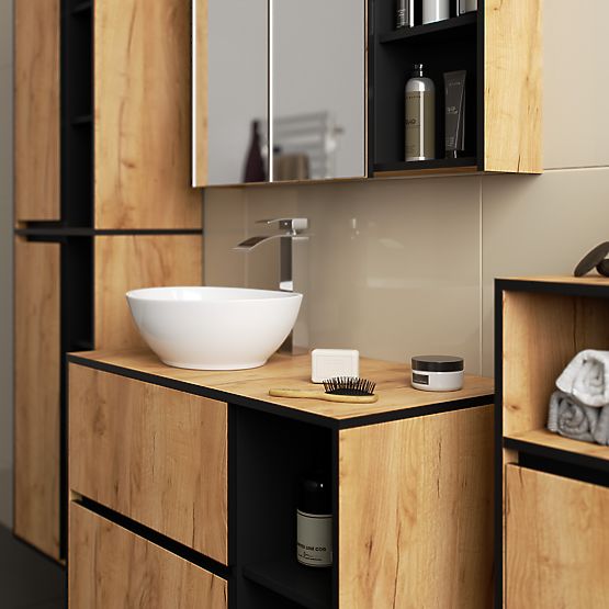 HANGING BATHROOM CABINET VAMI W35 1D 1W OAK CRAFT / BLACK