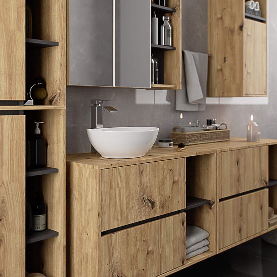 HANGING BATHROOM CABINET VAMI W50 2D 6P ARTISAN OAK / GRAPHITE GRAY