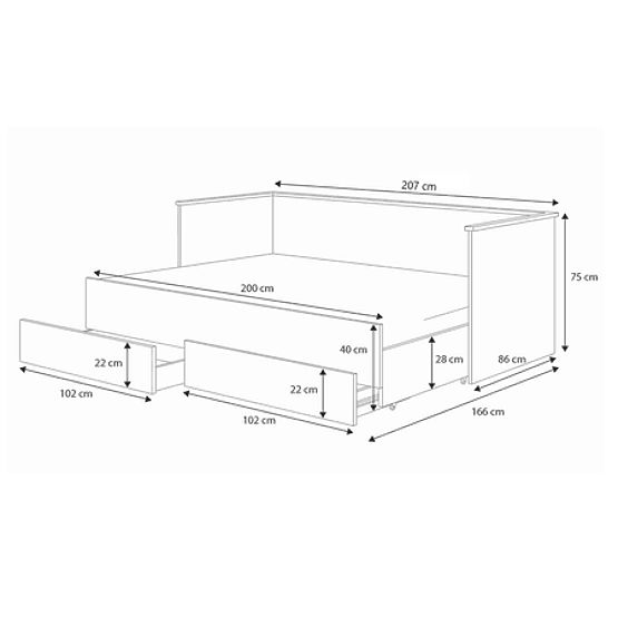 HELIOS Extendable Bed with Two Drawers Grey without Mattresses 200x80/200x160