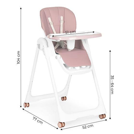 High Chair, Adjustable Height, Eco Leather, Straps, Double Tray ECOTOYS