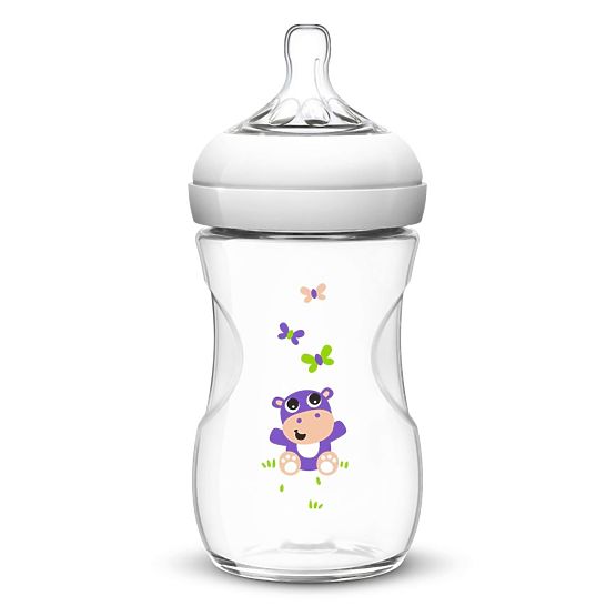 Infant bottle Avent Natural 260 ml white hippopotamus
