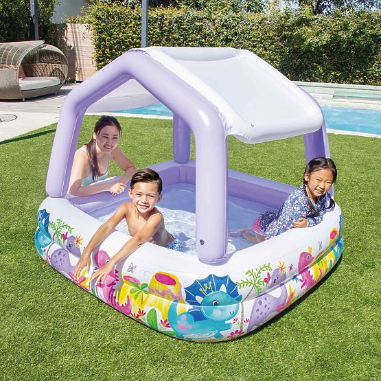 Inflatable Children's Pool with Canopy Purple INTEX 57470-DINO