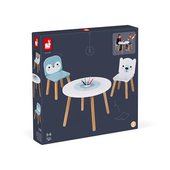 Janod Wooden Table and 2 Chairs - Bear and Penguin