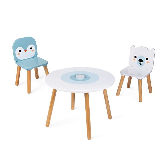 Janod Wooden Table and 2 Chairs - Bear and Penguin