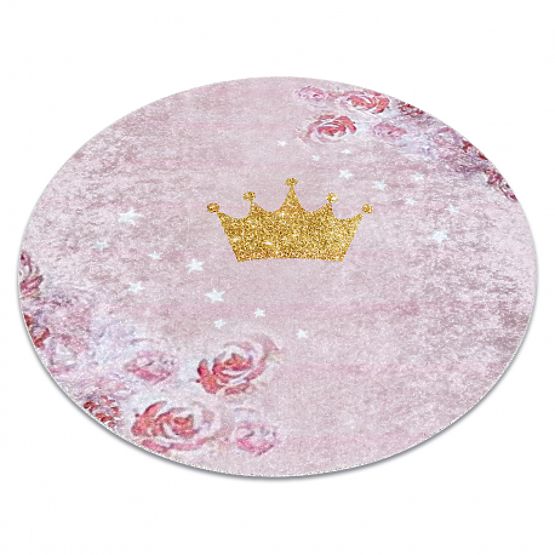 JUNIOR 51549.802 Round Washable Crown Rug for Kids Anti-Slip - Pink