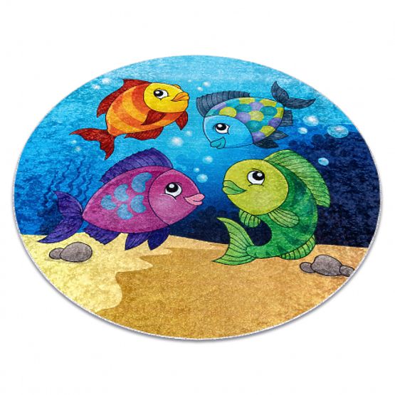 JUNIOR 51594.801 Round Washable Rug Fish, Ocean for Children Non-slip - Blue
