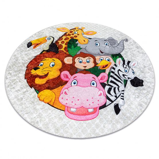 JUNIOR 51595.801 Round Washable Rug Animals, Africa for Kids Non-Slip - Grey