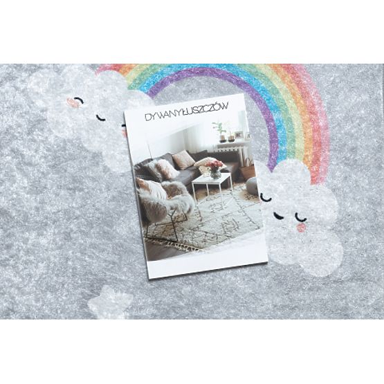 JUNIOR 52063.801 Washable Rug Rainbow, Clouds for Children Anti-slip - Grey