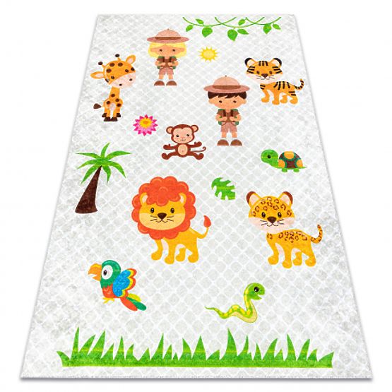 JUNIOR 52104.801 Washing Mat Safari, Animals for Kids Non-slip - Grey
