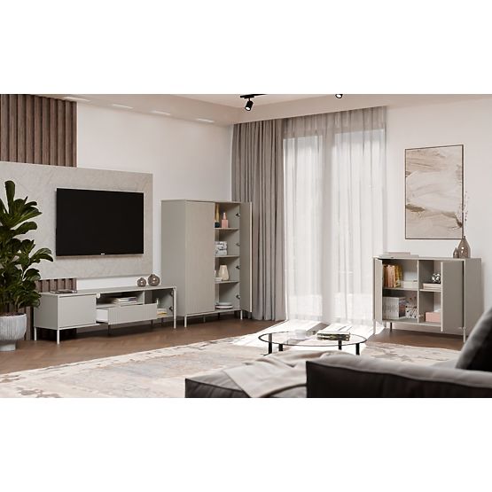 KAMARO 2D SLIM/SMOOTH CASHMERE Sideboard with Slatted Front Panel + Classic