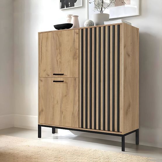 LAMINO KM-2 Sideboard Oak Craft/Black, Legs: Black