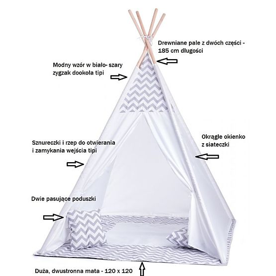 Children's teepee tent grey-white