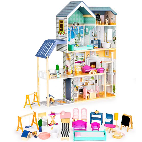 Large Wooden Dollhouse 138 cm Residence Maya 28 pcs ECOTOYS