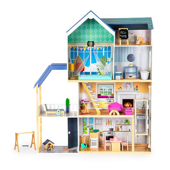 Large Wooden Dollhouse 138 cm Residence Maya 28 pcs ECOTOYS