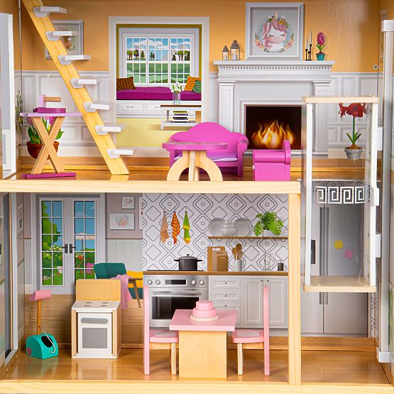 Large Wooden Dollhouse 138 cm Residence Maya 28 pcs ECOTOYS