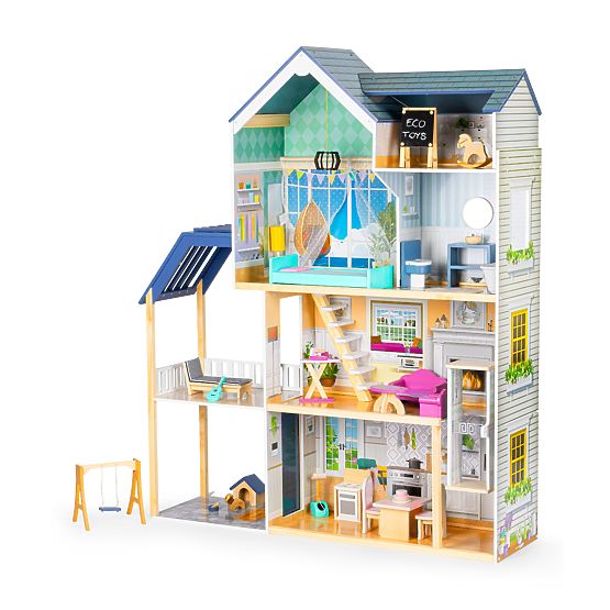 Large Wooden Dollhouse 138 cm Residence Maya 28 pcs ECOTOYS