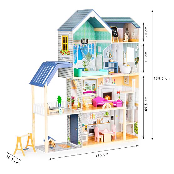 Large Wooden Dollhouse 138 cm Residence Maya 28 pcs ECOTOYS