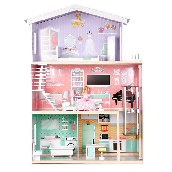 Large Wooden Dollhouse with Movable Elevator and Furniture ECOTOYS