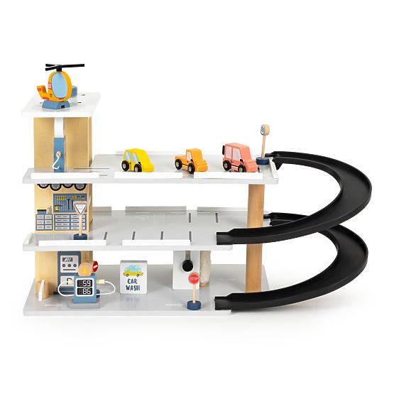 Large Wooden Garage with Elevator + Cars, Helicopter, Car Wash ECOTOYS